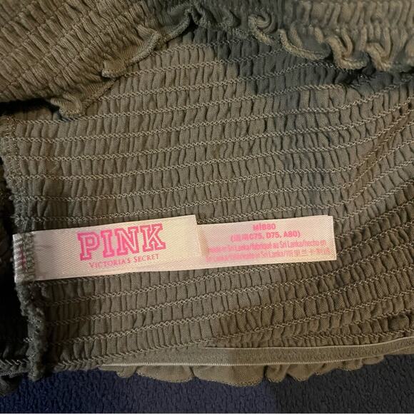 PINK Victoria's Secret Army Green Smocked Tube Top Casual Basic Size Medium - Picture 9 of 10